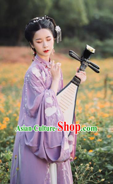 Traditional Chinese Ming Dynasty Nobility Mistress Replica Costumes Ancient Royal Countess Purple Hanfu Dress for Women