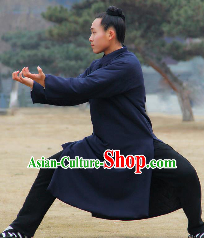 Chinese Traditional Martial Arts Winter Navy Priest Frock Kung Fu Taoist Priest Tai Chi Costume for Men