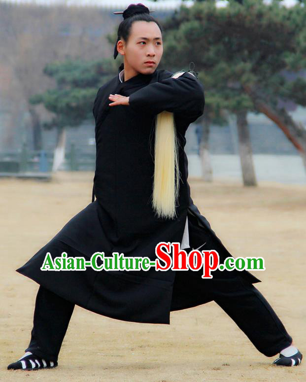 Chinese Traditional Martial Arts Winter Black Priest Frock Kung Fu Taoist Priest Tai Chi Costume for Men