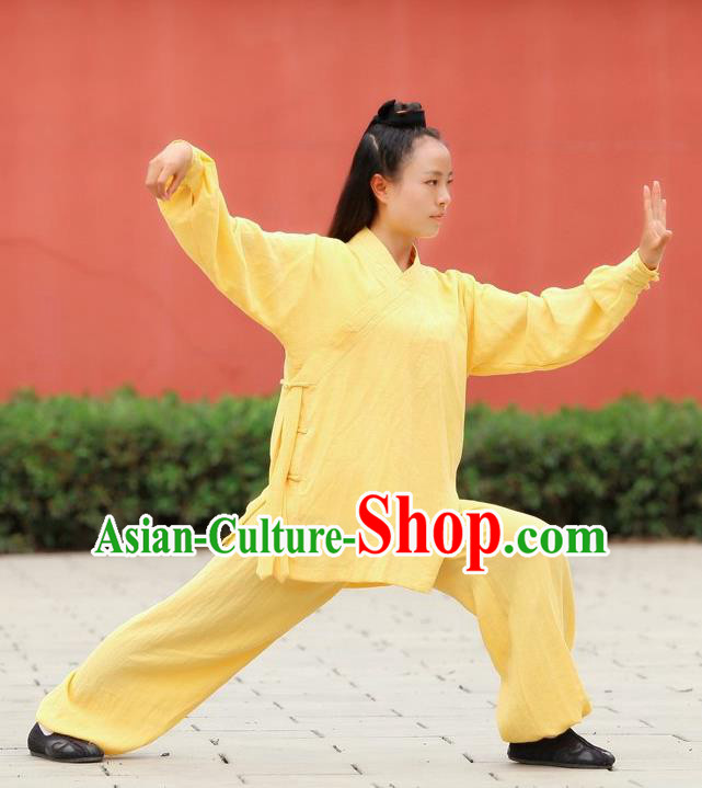 Chinese Traditional Wudang Martial Arts Yellow Outfits Kung Fu Taoist Priest Tai Chi Costume for Women