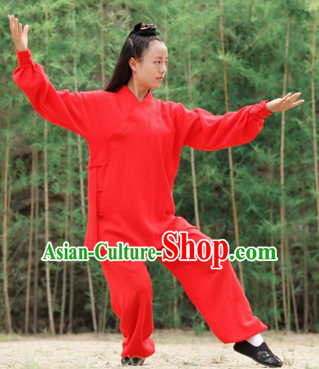 Chinese Traditional Wudang Martial Arts Red Outfits Kung Fu Taoist Priest Tai Chi Costume for Women