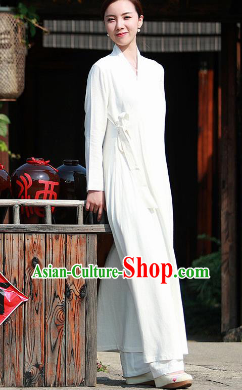 Chinese Traditional Martial Arts Slant Opening White Dress Taoist Priest Tai Chi Costume for Women