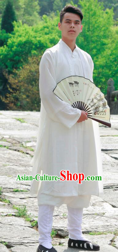 Traditional Chinese Wudang Taoist Priest White Outfits Martial Arts Kung Fu Tai Chi Costume for Men