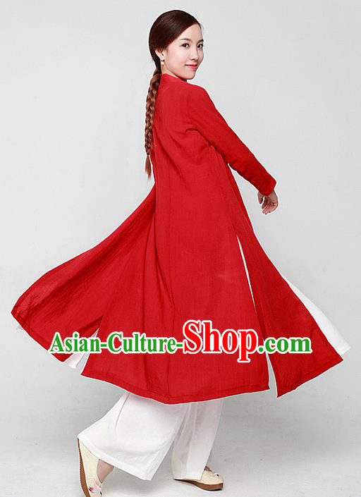 Chinese Traditional Martial Arts Red Dust Coat Kung Fu Tai Chi Costume for Women