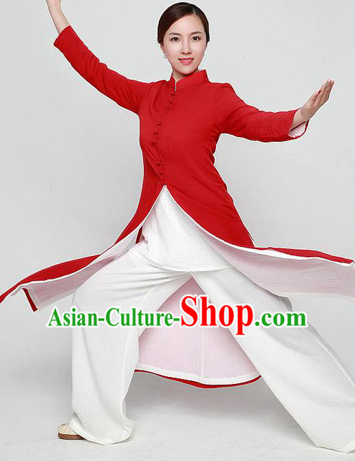 Chinese Traditional Martial Arts Red Dust Coat Kung Fu Tai Chi Costume for Women