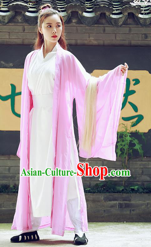 Chinese Traditional Wudang Taoist Nun Pink Cloak Martial Arts Outfits Kung Fu Tai Chi Costume for Women