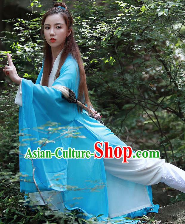 Chinese Traditional Wudang Taoist Nun Blue Cloak Martial Arts Outfits Kung Fu Tai Chi Costume for Women