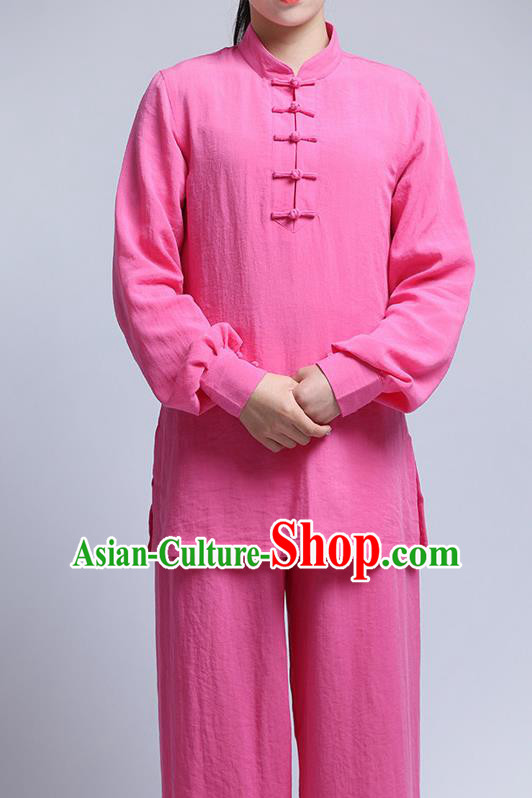 Chinese Traditional Wudang Martial Arts Rosy Outfits Kung Fu Tai Chi Costume for Women
