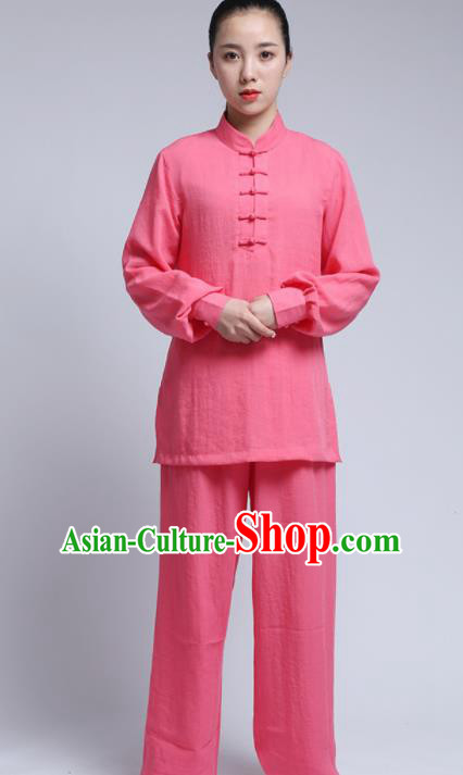 Chinese Traditional Wudang Martial Arts Pink Outfits Kung Fu Tai Chi Costume for Women
