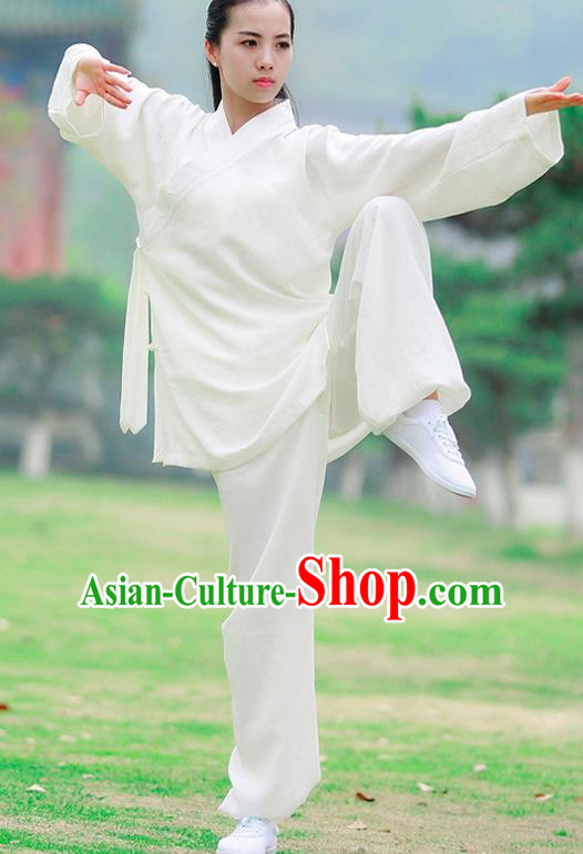 Chinese Traditional Wudang Taoist Priest Martial Arts White Outfits Kung Fu Tai Chi Costume for Women