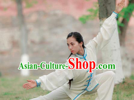 Chinese Traditional Wudang Martial Arts Blue Buttons Outfits Kung Fu Tai Chi Costume for Women