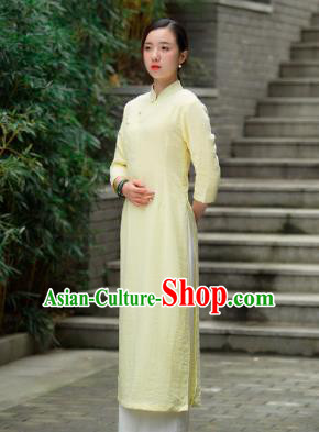 Chinese Traditional Tang Suit Yellow Qipao Dress Martial Arts Kung Fu Tai Chi Costume for Women