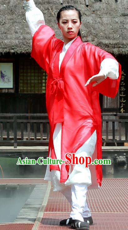 Chinese Traditional Wudang Taoist Nun Martial Arts Red Outfits Kung Fu Tai Chi Costume for Women