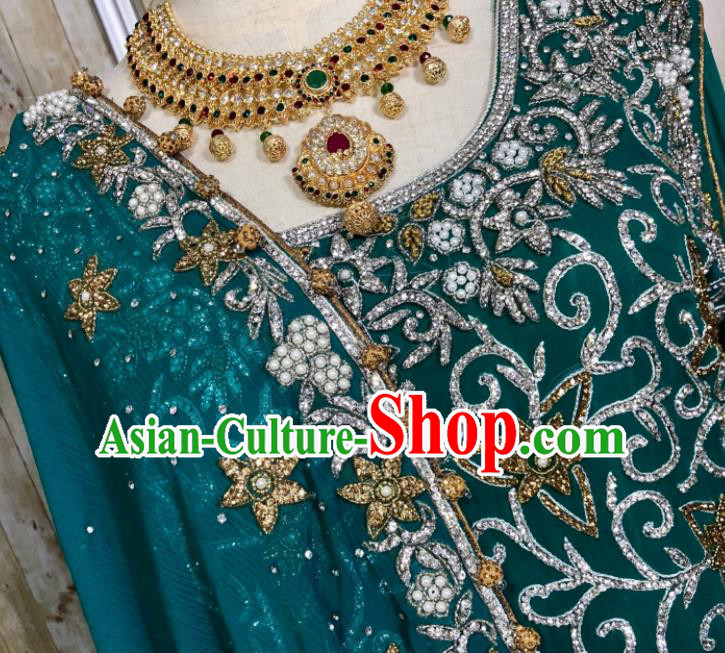 South Asia Pakistan Islam Bride Peacock Green Costumes Traditional Pakistani Hui Nationality Wedding Luxury Embroidered Dress for Women