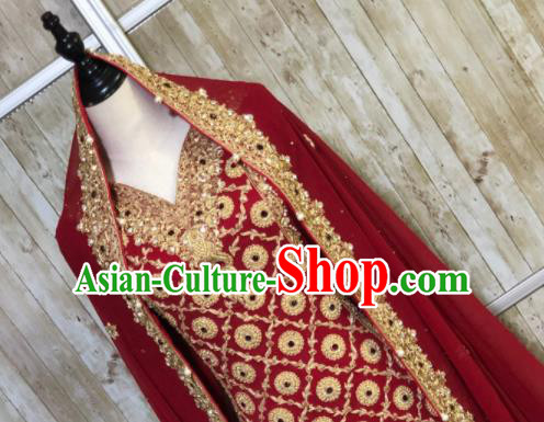 South Asia Pakistan Islam Bride Red Costumes Traditional Pakistani Hui Nationality Wedding Luxury Embroidered Dress for Women