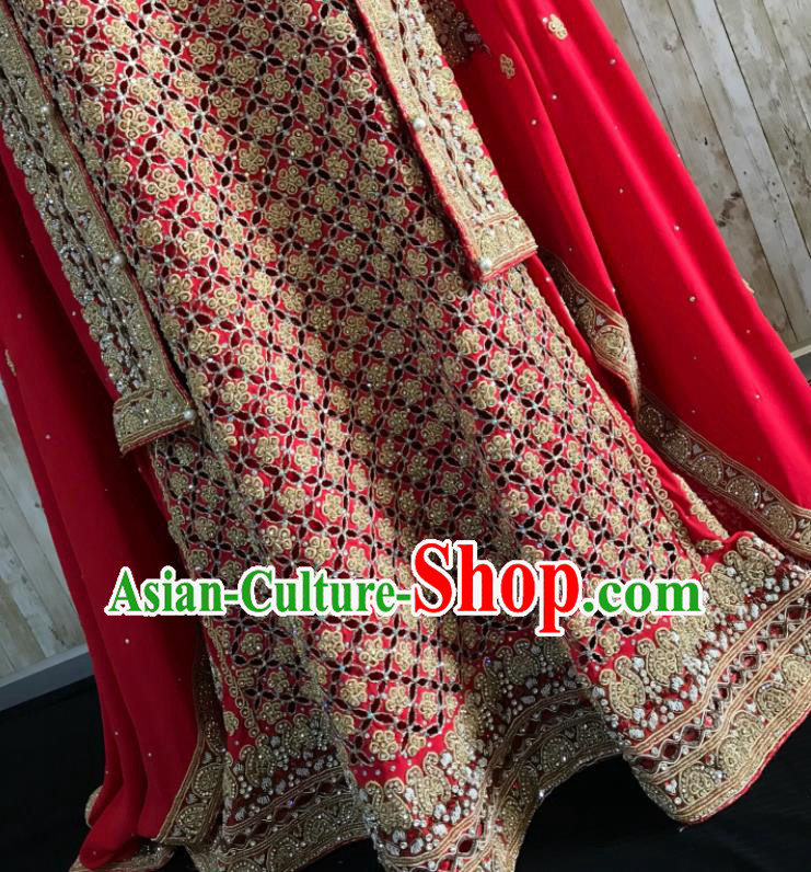 South Asia Pakistan Islam Bride Muslim Embroidered Red Dress Traditional Pakistani Hui Nationality Wedding Luxury Costumes for Women