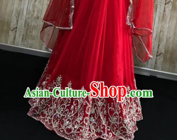 South Asia Pakistan Islam Bride Muslim Red Veil Dress Traditional Pakistani Hui Nationality Wedding Luxury Costumes for Women