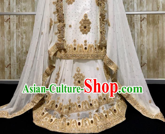 South Asia Pakistan Islam Bride Muslim White Dress Traditional Pakistani Court Hui Nationality Wedding Costumes for Women