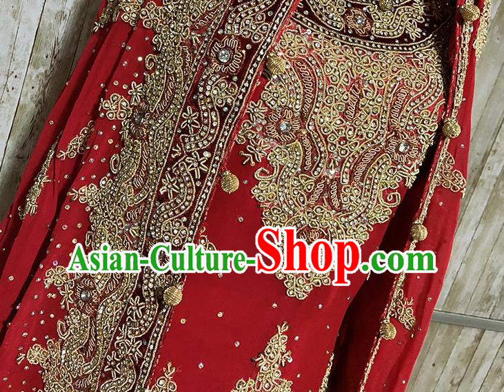 South Asia Pakistan Islam Bride Muslim Red Dress Traditional Pakistani Court Hui Nationality Wedding Costumes for Women