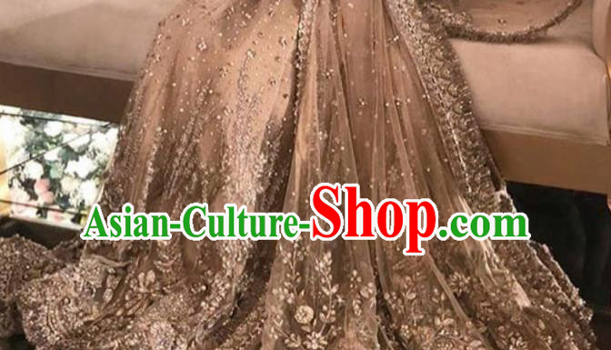 South Asia Pakistan Islam Muslim Queen Embroidered Golden Dress Traditional Pakistani Court Hui Nationality Wedding Costumes for Women