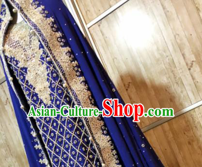 South Asia Pakistan Islam Muslim Queen Embroidered Royalblue Dress Traditional Pakistani Court Hui Nationality Wedding Costumes for Women