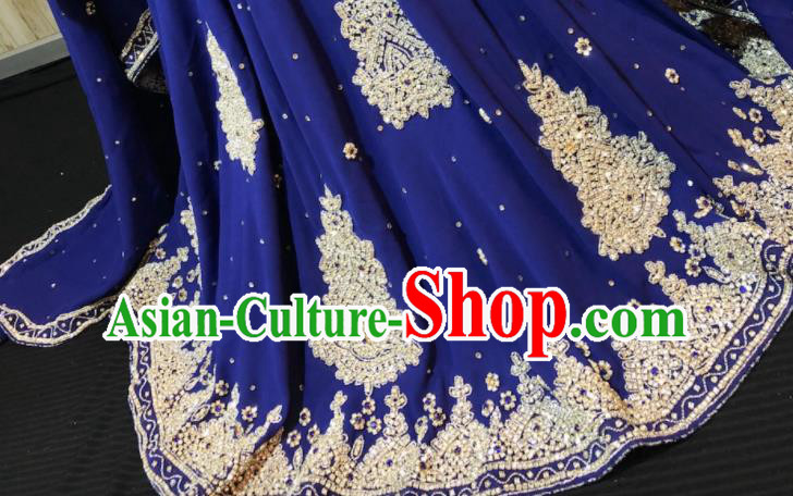 South Asia Pakistan Islam Muslim Queen Embroidered Royalblue Dress Traditional Pakistani Court Hui Nationality Wedding Costumes for Women