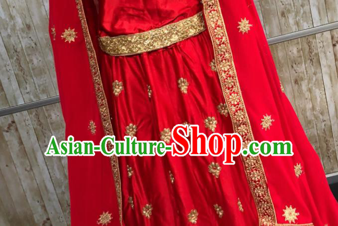 South Asia Pakistan Muslim Bride Red Embroidered Dress Traditional Pakistani Hui Nationality Islam Wedding Costumes for Women