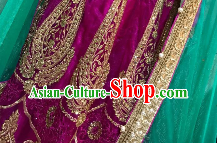 South Asia Pakistan Court Queen Rosy Embroidered Dress Traditional Pakistani Hui Nationality Islam Bride Wedding Costumes for Women