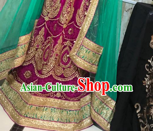 South Asia Pakistan Court Queen Rosy Embroidered Dress Traditional Pakistani Hui Nationality Islam Bride Wedding Costumes for Women