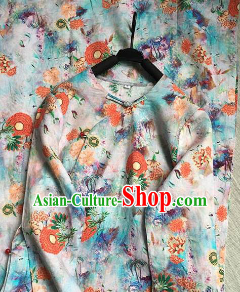 Chinese Traditional Tang Suit Printing Ramie Cheongsam National Costume Qipao Dress for Women