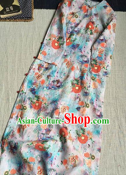 Chinese Traditional Tang Suit Printing Ramie Cheongsam National Costume Qipao Dress for Women