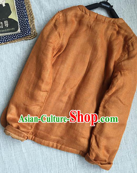 Chinese Traditional Tang Suit Ginger Cotton Padded Jacket National Upper Outer Garment Costume for Women