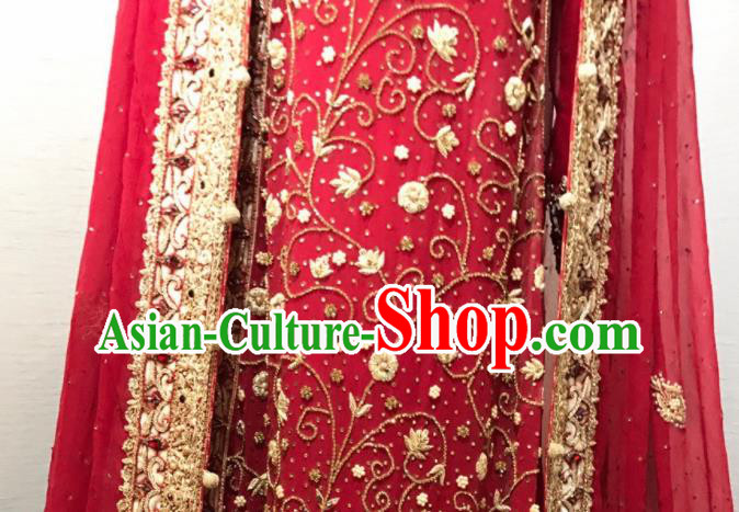 South Asia Pakistan Court Queen Wedding Red Embroidered Dress Traditional Pakistani Hui Nationality Islam Bride Costumes for Women