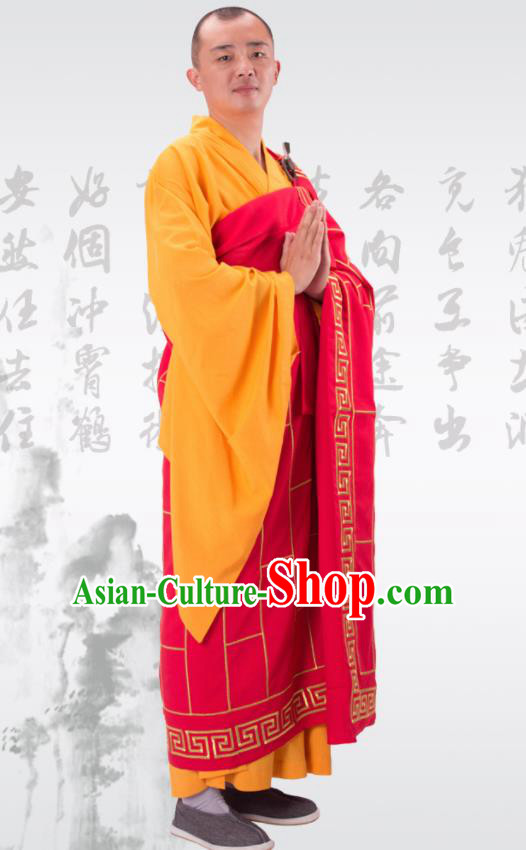 Traditional Chinese Monk Costume Buddhists Rosy Cassock Clothing for Men