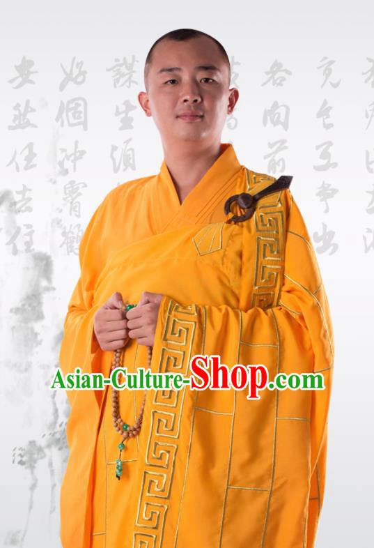 Traditional Chinese Monk Costume Buddhists Yellow Cassock Clothing for Men