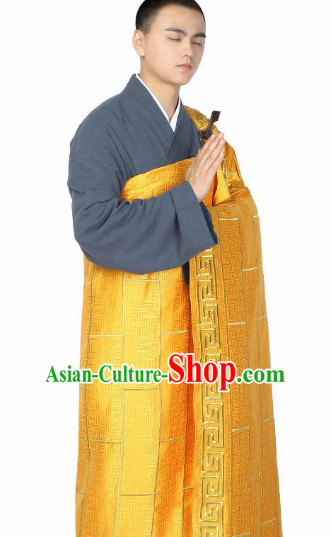 Traditional Chinese Monk Costume Buddhists Golden Cassock for Men