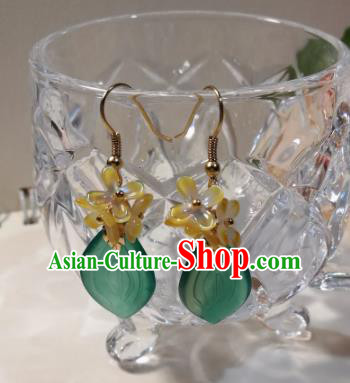 Traditional Chinese Classical Osmanthus Fragrans Green Leaf Earrings Hanfu Jewelry Accessories for Women