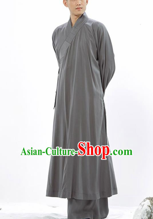 Traditional Chinese Monk Costume Buddhists Grey Long Robe for Men