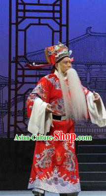 Traditional Chinese Henan Opera Seven Swords Prime Minister Red Costumes and Headwear for Men