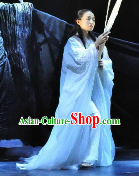 the Twenty Four Solar Terms Traditional Chinese Classical Dance White Dress and Headwear for Women