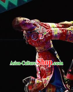 Phoenix Flying Qiang Dance Traditional Chinese Qiang Ethnic Minority Dance Bride Red Dress and Headwear for Women