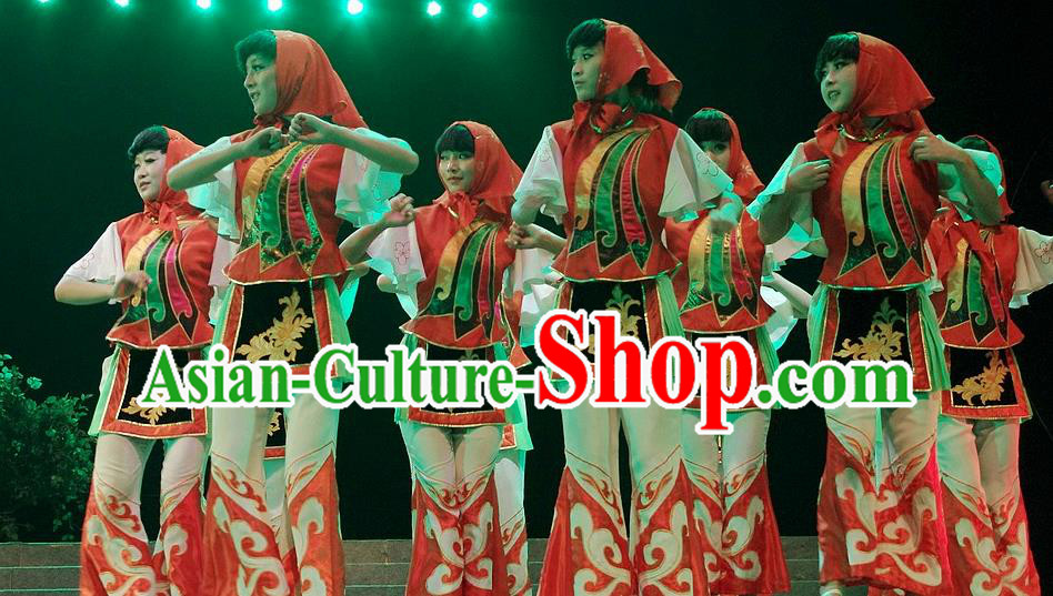 Phoenix Flying Qiang Dance Traditional Chinese Qiang Ethnic Folk Dance Dress and Headwear for Women