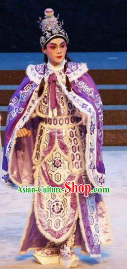 Bai Tu Ji Traditional Chinese Shaoxing Opera Takefu Stage Performance Purple Costumes and Headwear for Men