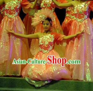 Phoenix Flying Qiang Dance Traditional Chinese Classical Dance Pink Dress and Headwear for Women
