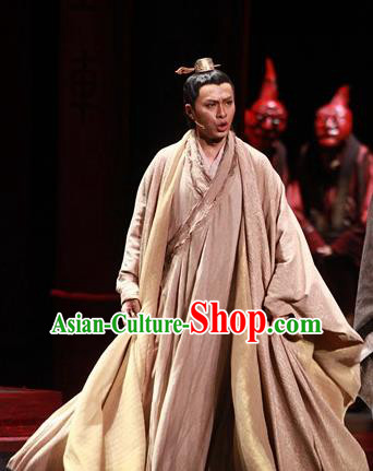 The Book of Songs Cai Wei Traditional Chinese Ancient Scholar Stage Performance Costumes and Headwear for Men
