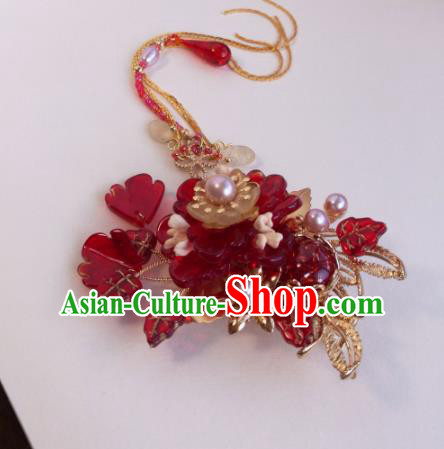 Traditional Chinese Classical Red Flower Hairpins Ancient Hanfu Hair Accessories for Women