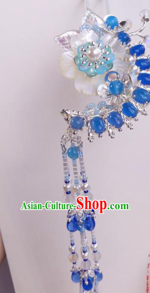 Traditional Chinese Classical Blue Beads Tassel Hairpins Ancient Hanfu Hair Accessories for Women