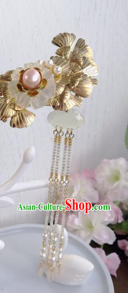 Traditional Chinese Classical Golden Ginkgo Tassel Hairpins Ancient Hanfu Hair Accessories for Women