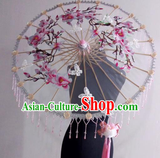 Traditional Chinese Classical Embroidered Flowers Umbrella Ancient Hanfu Tassel Umbrellas for Women