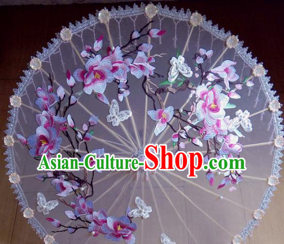 Traditional Chinese Classical Embroidered Flowers Umbrella Ancient Hanfu Tassel Umbrellas for Women
